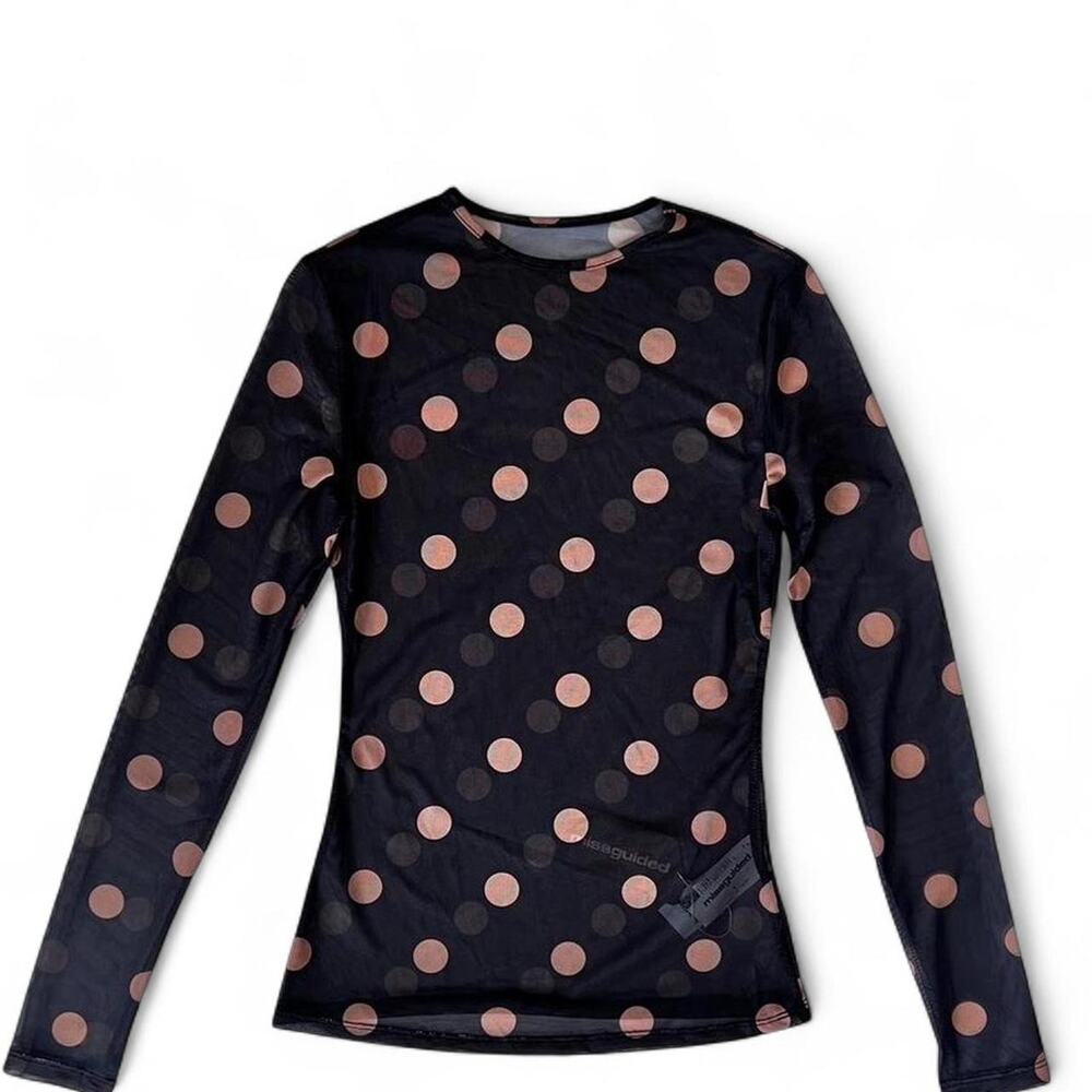 Black Brown Polka Dot Top Women’s Small - Picture 2 of 4